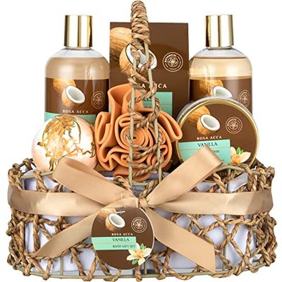 Spa Gift Baskets for Women, 7pcs Set Vanilla Spa Gifts for Women, Bath and Body Gift Set with Bath Bomb, Spa Kit for Women, Skin Care, Gifts for Women from RA ROSA ACCA