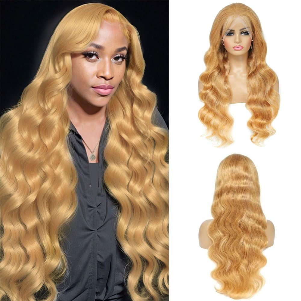Honey Blonde HD Lace Front Wig Human Hair 13x4 Body Wave Honey Blonde Wig Human Hair 200 Density Blonde Lace Front Wigs Human Hair Pre Plucked 27# Colored Lace Frontal Wig 26 Inch