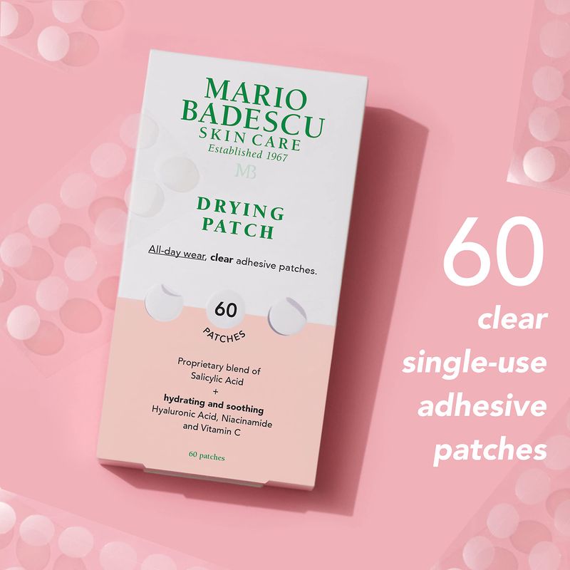 Mario Badescu Drying Patch Blemish Covering, Invisible Spot Treatment, Absorbing All Day Polymer Adhesion with Vitamin C, Vegan &amp; Cruelty Free, Strong Hold (60 Patches, 12mm), Clear