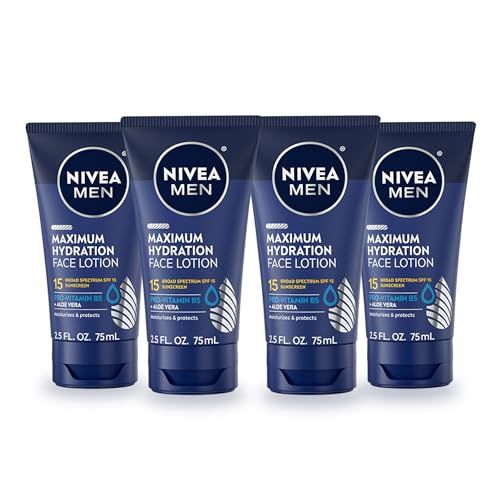 NIVEA MEN Maximum Hydration Face Lotion, Face Lotion with Broad Spectrum SPF 15 Sunscreen for Men, 4 Pack of 2.5 Fl Oz Tubes