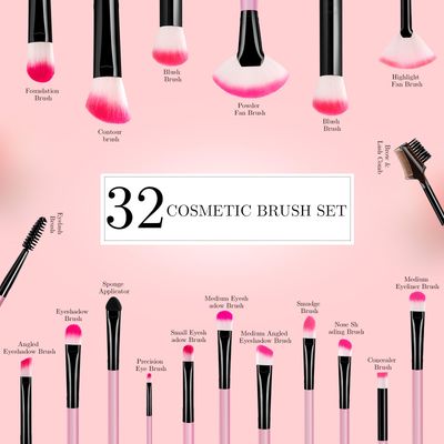 Makeup Brushes, VANDER 32pcs Makeup Brush Set Professional Soft Synthetic Foundation powder concealer blending Make up Brushes, eye shadow blush face brush set, PinkCosmetic bag not included