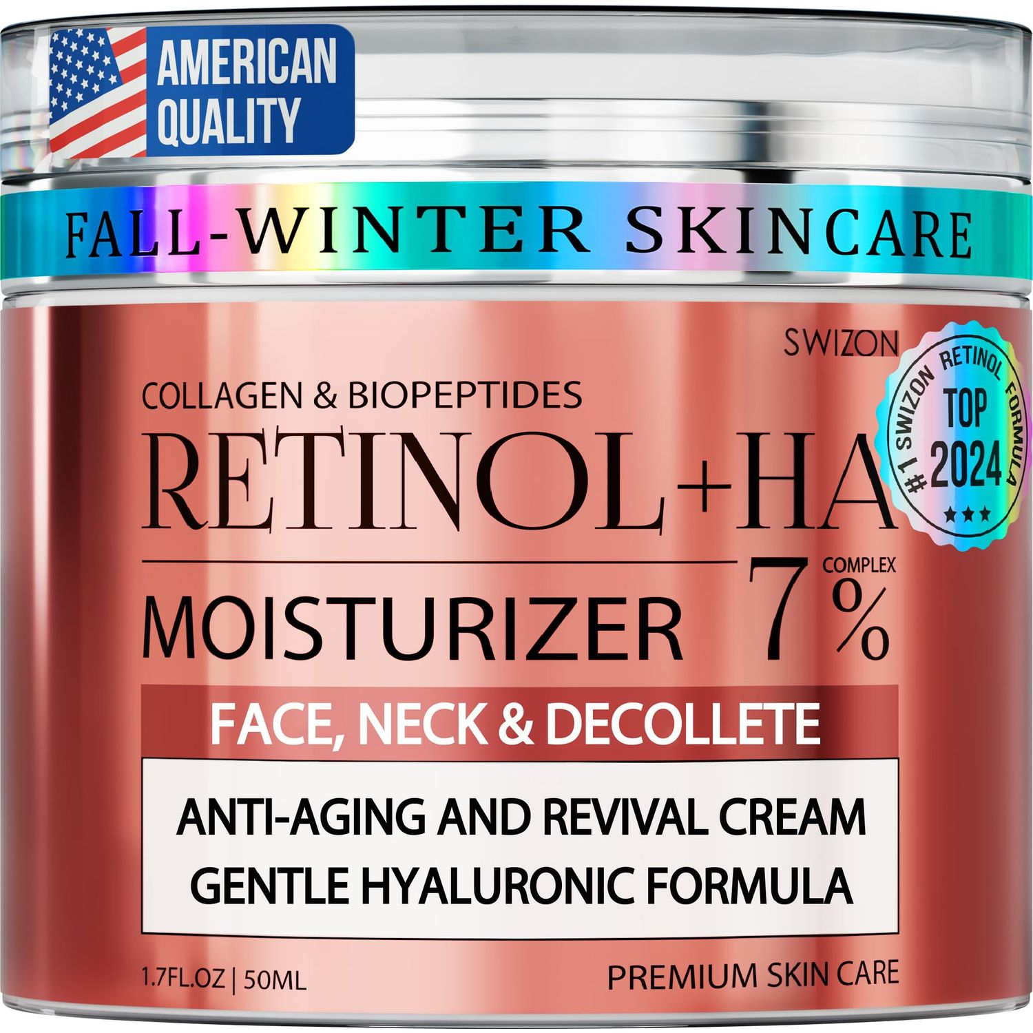 Retinol Collagen Face Cream - Premium Anti-Aging Neck Cream - Day &amp; Night Anti Wrinkle Cream for Women and Men - Skin Firming and Tightening Face Moisturizer with Hyaluronic Acid for All Skin Types