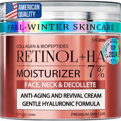Retinol Collagen Face Cream - Premium Anti-Aging Neck Cream - Day &amp; Night Anti Wrinkle Cream for Women and Men - Skin Firming and Tightening Face Moisturizer with Hyaluronic Acid for All Skin Types