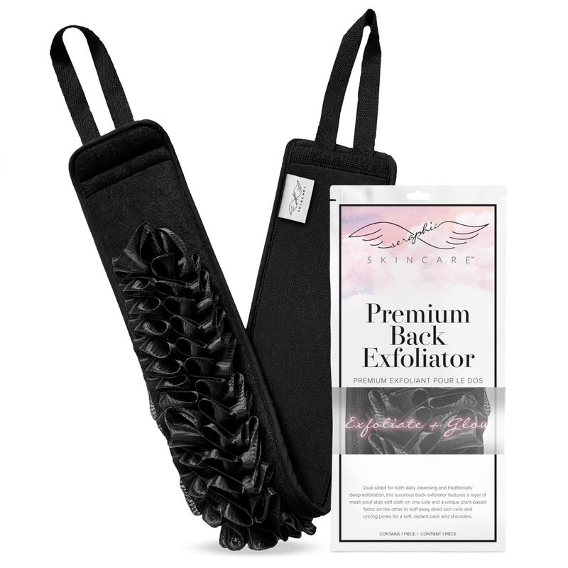 Seraphic Skincare Premium Back Exfoliator - Dual-Sided Back Scrubber for Men &amp; Women - 100% Vegan - Viscose Side for Deep Exfoliation, Mesh &amp; Washcloth Side for Cleansing - Bacne Prevention