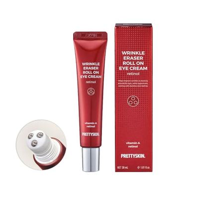 PS.PRETTYSKIN Roll On Eye Cream with Vitamin A and Stainless Steel ball Tip- Under Eye Roller Cream for Elasticity Wrinkles Puffiness Fine Lines-Korean eye cream 30ml/1.01fl.oz. (Retinol)