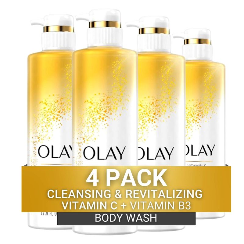 Olay Body Wash Cleansing &amp; Revitalizing for Women, Advanced Formula with Vitamin C &amp; Vitamin B3 Complex, 20 fl oz (Pack of 4)