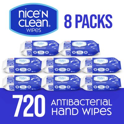 Nice 'N CLEAN Sensitive Skin Wet Hand Wipes 90ct (8-Pack) | Infused with Aloe | Hypoallergenic Wipes More Effective than Gel