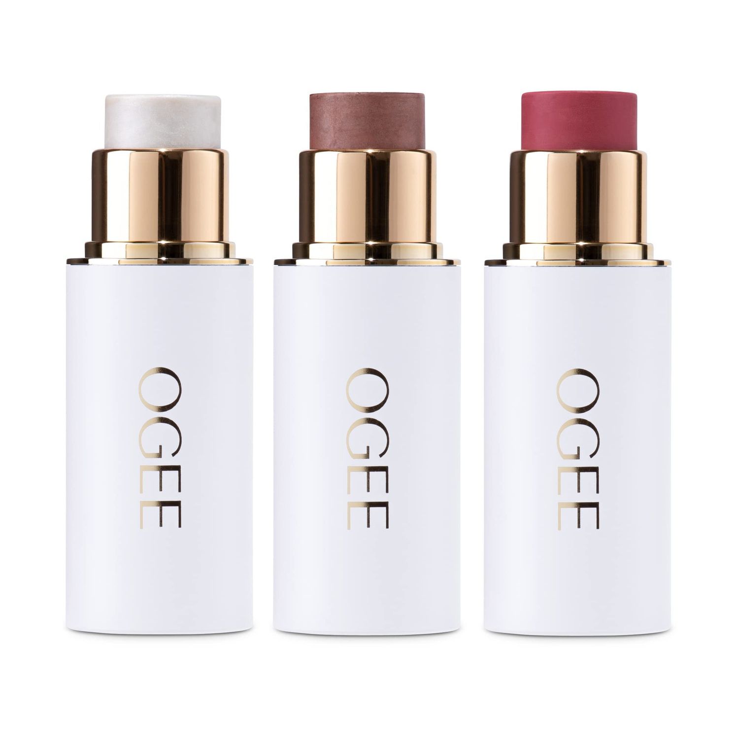 Ogee Face Stick Crystal Collection Trio - Contour Stick Makeup Collection - Certified Organic Contour Palette - Includes Bronzer Stick, Blush Stick &amp; Highlighter Stick