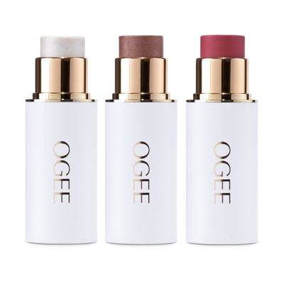 Ogee Face Stick Crystal Collection Trio - Contour Stick Makeup Collection - Certified Organic Contour Palette - Includes Bronzer Stick, Blush Stick &amp; Highlighter Stick