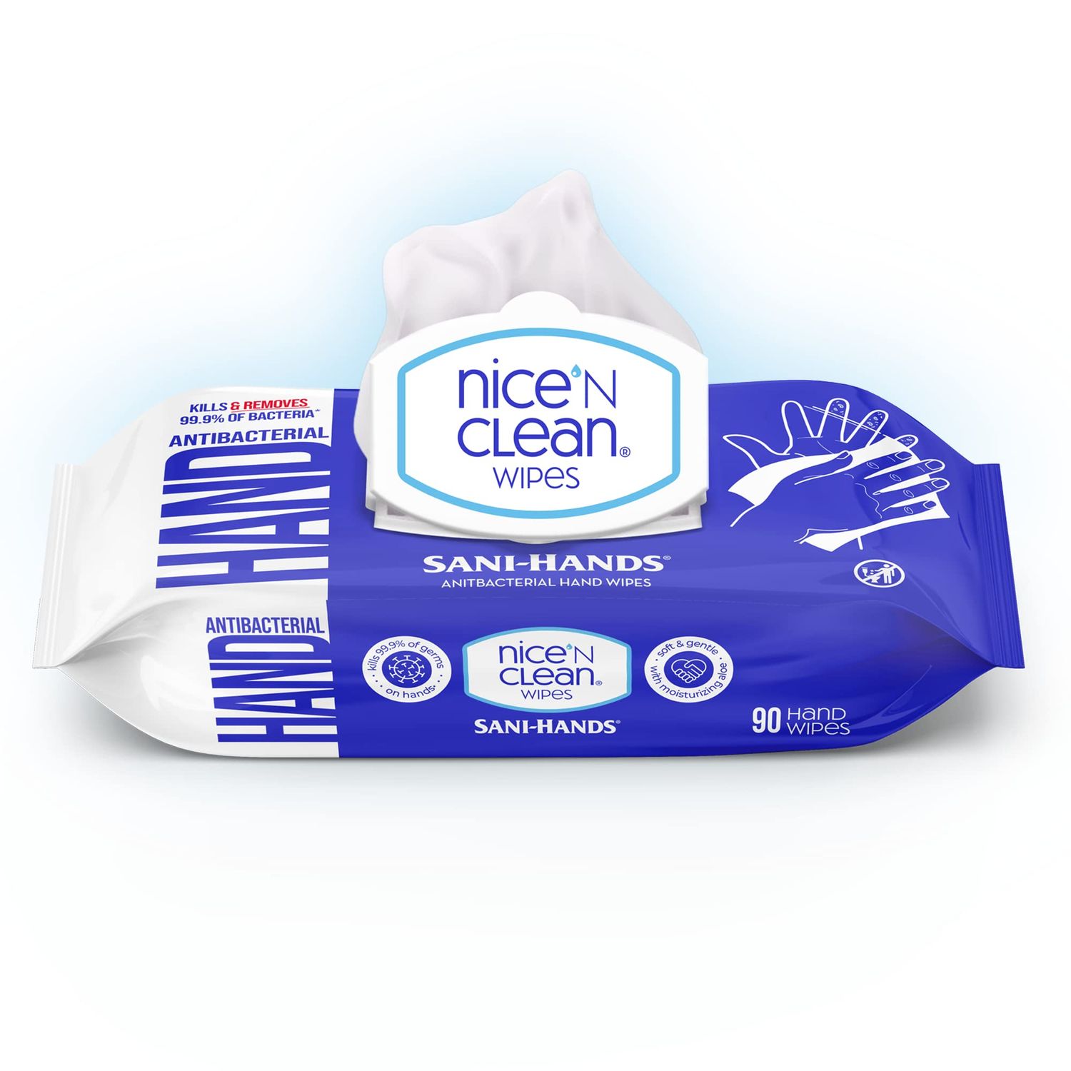 Nice &#39;N CLEAN Sensitive Skin Wet Hand Wipes 90ct (8-Pack) | Infused with Aloe | Hypoallergenic Wipes More Effective than Gel