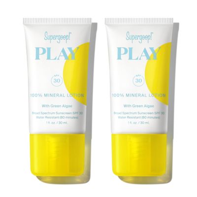 Supergoop! PLAY 100% Mineral Lotion - 1 fl oz, Pack of 2 - Broad Spectrum SPF 30 Sunscreen for Face &amp; Body - Lightweight, Fast Absorbing, Water Resistant - With Green Algae