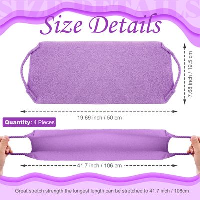 Moukeren Exfoliating Back Scrubber with Handles 4 Packs Nylon Back Exfoliator Extended Length Back Washers Scrubbers Stretchable Pull Strap(Pink, Blue, Fluorescent Green, Purple)