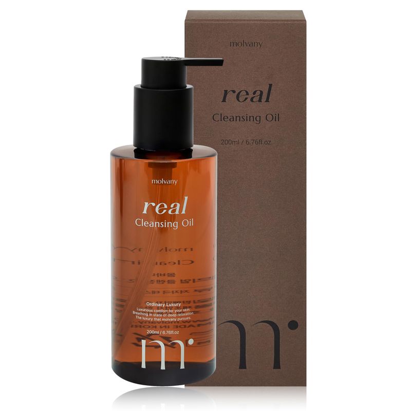 molvany Real Cleansing Oil - Korean Facial Cleanser, Whitehead, Blackhead &amp; Makeup Remover - Complete Plant-Based Oil Cleanser Women Skincare - 6.76 fl. oz