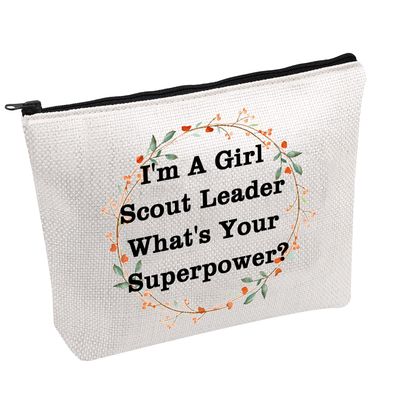 PWHAOO Scout Leader Gift I&#39;m A Girl Scout Leader What&#39;s Your Superpower Toiletry Bag Scout Leader Gift Troop Leader Gift (I&#39;m A Scout Leader B)