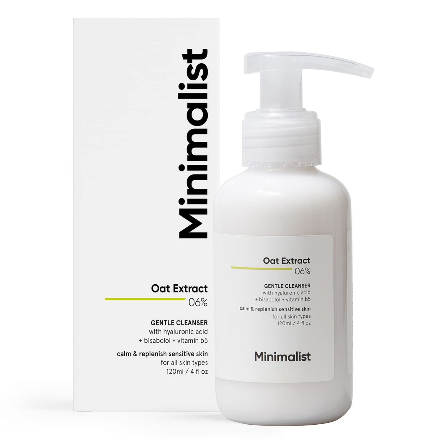 Minimalist 6% Oat Extract Gentle Face Wash for Sensitive, Dry &amp; Dehydrated Skin | Hyaluronic Acid Provides Hydration | For Women &amp; Men | 4 Fl Oz / 120 ml