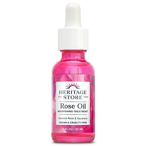 HERITAGE STORE Rose Oil Nourishing Treatment - Hydrating Face Oil for a Natural Glow - Dry to Combination Skin Care w/ Organic Rosehip Seed Oil, Damask Rose, Squalane Oil, Vegan, 60-Day Guarantee, 1oz