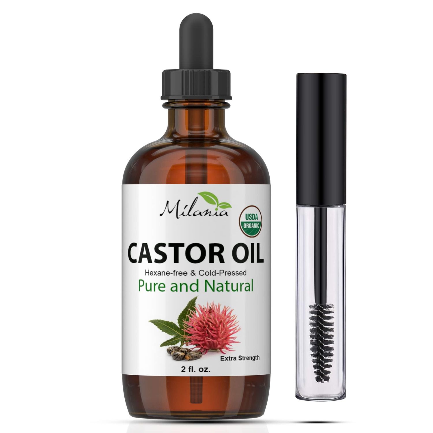 Premium Organic Castor Oil (2 fl. oz.) - Pure Cold-Pressed Beauty &amp; Skincare Serum - Eyelash &amp; Eyebrow Hair Growth Enhancer
