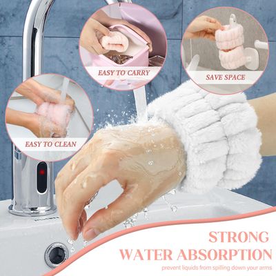 Women's Microfiber Face Washing Wrist Towels - Absorbent Wristbands and Spa Sweatbands for Girls, Prevent Water from Spilling Down Arms (10PCS)
