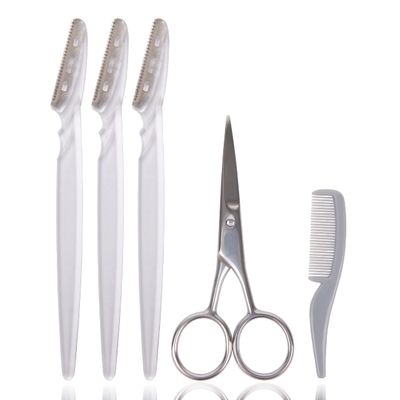 TRIM Facial Hair Grooming Bundle - For Grooming and Removing Facial Hair - Includes Dermaplane Facial Hair Removers (3 Pack), Mustache and Beard Scissors and Comb - Easy to Use for Quick Grooming