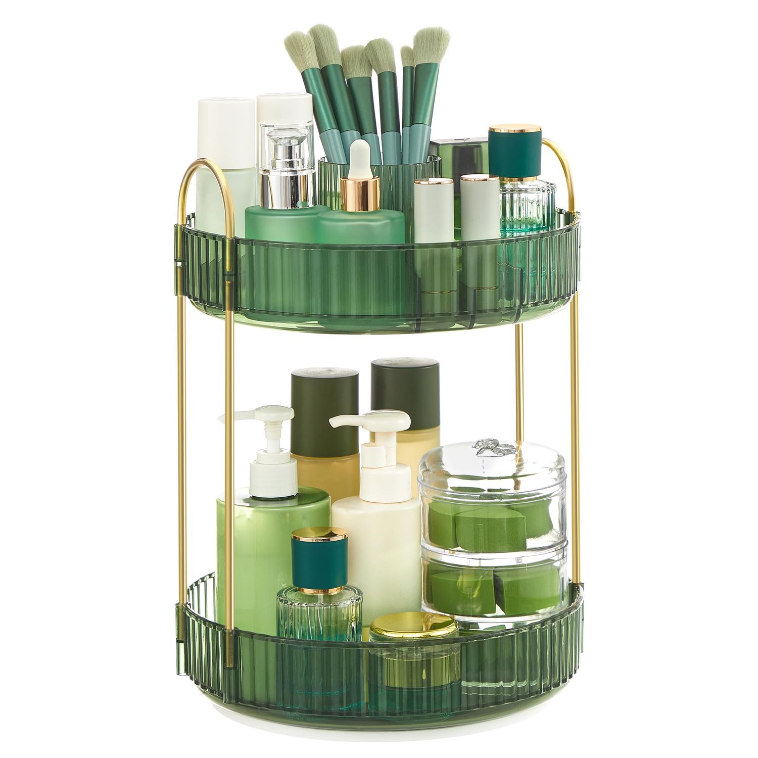 SONGMICS Makeup Organizer, 2-Tier Round Rotating Skincare Organizer Countertop, Customizable, Toiletries Vanity Organizer, Lazy Susan, Gift, Pale Green UJKA012C01