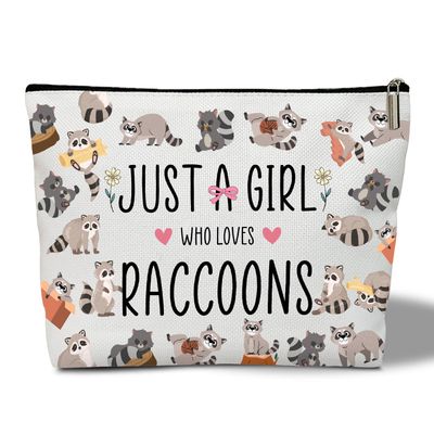 Raccoon Makeup Bag - Just A Girl Who Love Raccoons, Raccoon Lover Gifts Birthday Gifts for Sister Friends Breeder Animal Lover, Cosmetic Bag Skincare Bag Toiletry Bag Pouch Travel Accessories -19