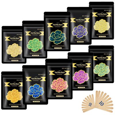 Wax Beads for Hair Removal, Bouvetan 2.2lb Hard Wax Beans for Full Body, Face, Brazilian Bikini, Legs and Sensitive Skin at Home, 10 Packs Wax Refill for Women Men