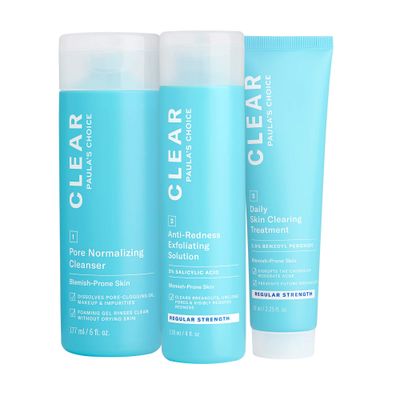 Paula&#39;s Choice CLEAR Regular Strength Acne Kit, 2% Salicylic Acid &amp; 2.5% Benzoyl Peroxide for Facial Acne &amp; Pores, Redness Relief, PACKAGING MAY VARY