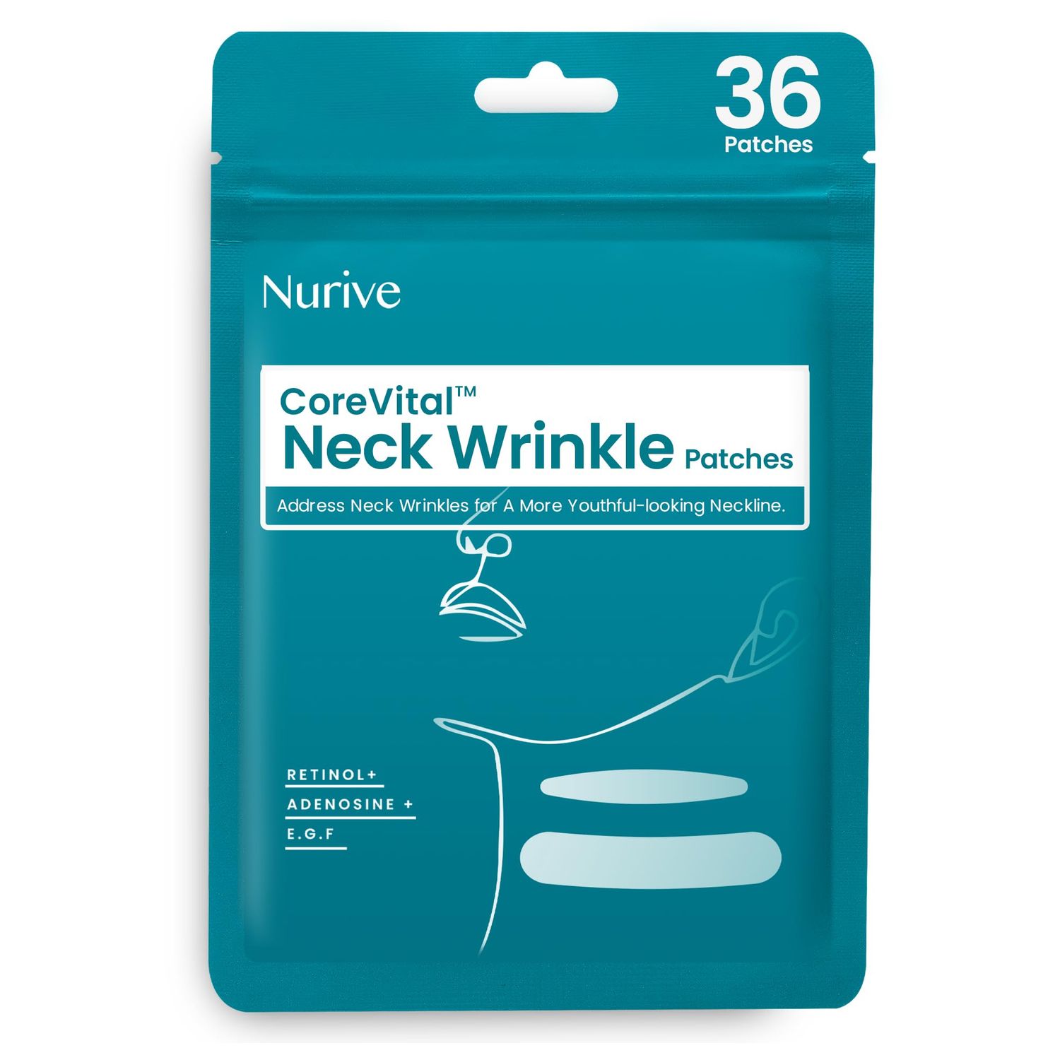 NURIVE Neck Wrinkle Patches with Retinol 36 Ct | Wrinkle Strips for Neck Firming &amp; Tightening - Korean Skin Care Neck Patches for Wrinkle Line - Overnight Wrinkle Neck Strips Under Chin for Women