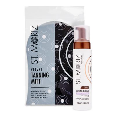 St Moriz Advanced Color Correcting Self Tanner Mousse in Dark with Tanning Mitt Bundle - Color Correcting Instant Self Tanning Foam for Face &amp; Body with Hyaluronic Acid &amp; Vitamin B5 (7.78 fl oz)