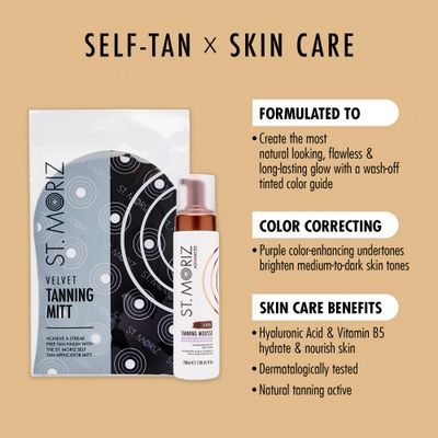 St Moriz Advanced Color Correcting Self Tanner Mousse in Dark with Tanning Mitt Bundle - Color Correcting Instant Self Tanning Foam for Face &amp; Body with Hyaluronic Acid &amp; Vitamin B5 (7.78 fl oz)