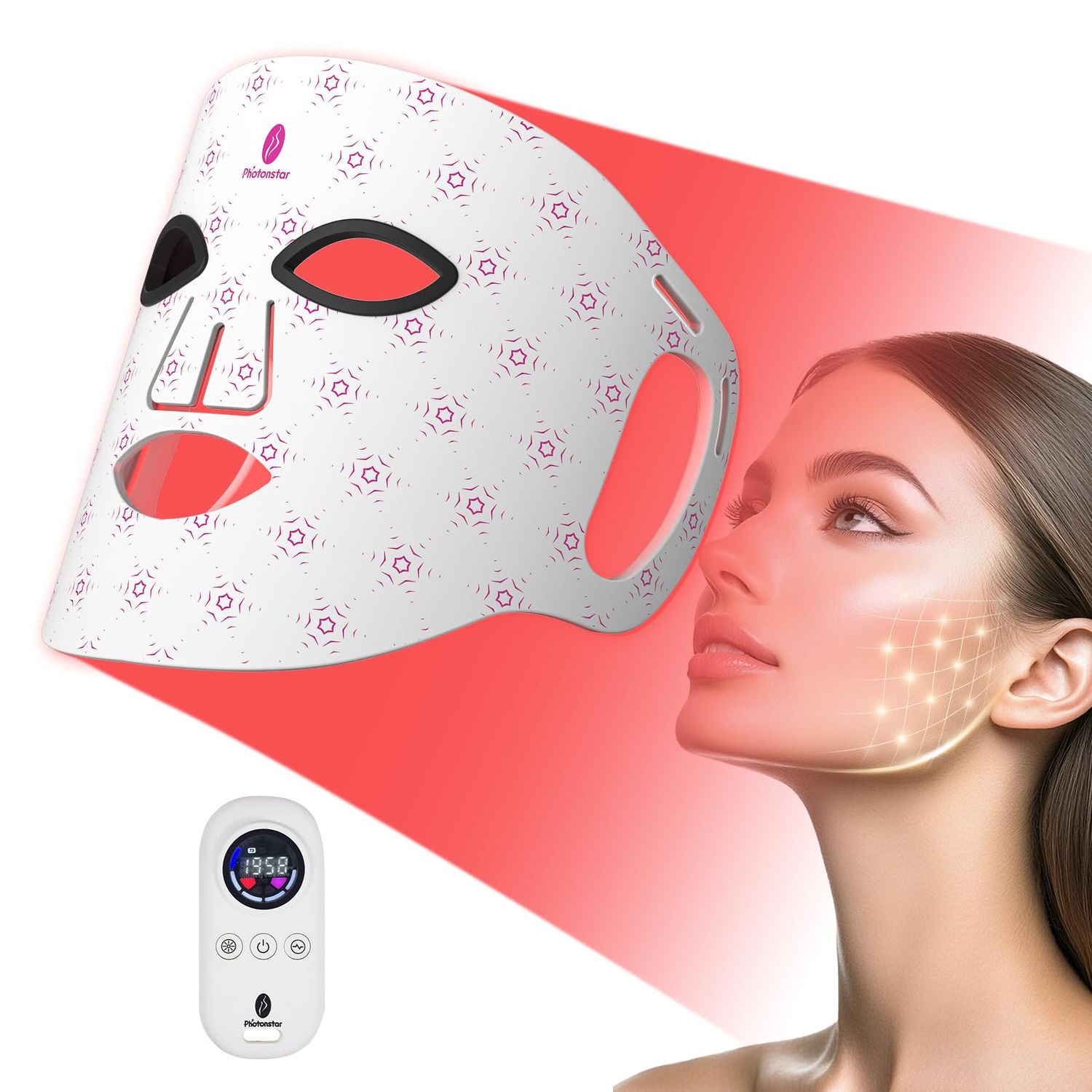 photonstar Red Light Therapy Face Mask, 660nm Red &amp; 850nm Near Infrared, Rejuvenating, Anti-Aging