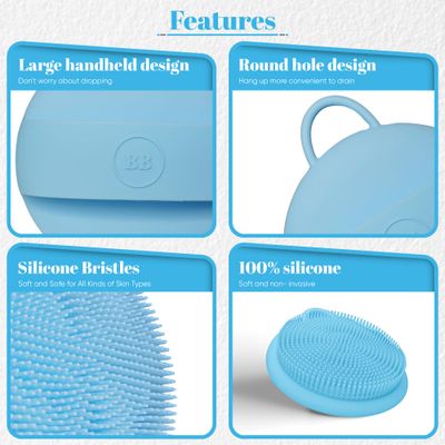 The Blessence Body Silicone Body Scrubber - Blue Exfoliating Body Scrubber, Loofah with Handle, Body Scrub, Bath Sponges for Shower, Body Sponge &amp; Shower Brush for Personal Care, Body Care &amp; More!