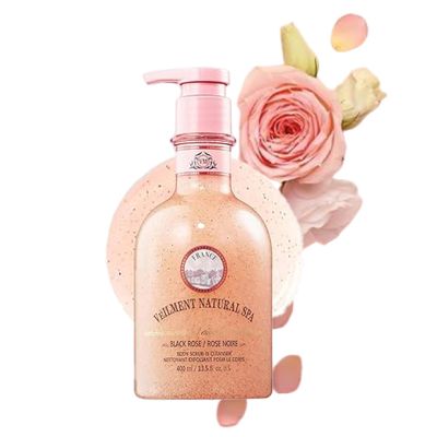 VEILMENT NATURAL SPA 2-in-1 BODY WASH &amp; BODY SCRUB BLACK ROSE(13.53fl.oz) - Natural Exfoliating Salt Scrub for Deep Cleansing - Effective on Scars &amp; Wrinkles - Exfoliate &amp; Moisturize Skin Polishes