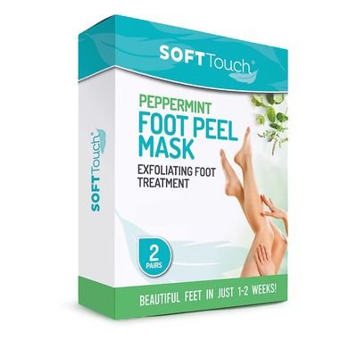 Soft Touch Foot Peel Mask - Pack of 2 Feet Peeling Masks for Dry, Cracked Heels &amp; Calluses - Exfoliating Foot Mask for Baby Soft Skin, Peppermint
