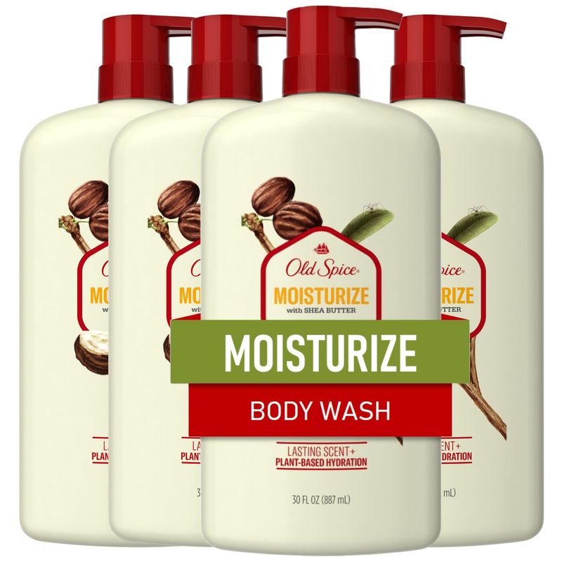 Old Spice Body Wash for Men, 24/7 Moisturization, 24/7 Shower Fresh with Long Lasting Scent, Gentle on Skin, Shea Butter Scent, 30 fl oz (Pack of 4)