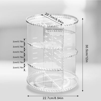 Lonian 360 Rotating Makeup Organizer, Adjustable Acrylic Cosmetic Storage, Cosmetic Organisers and Spinning Makeup Stand for Beauty Skincare