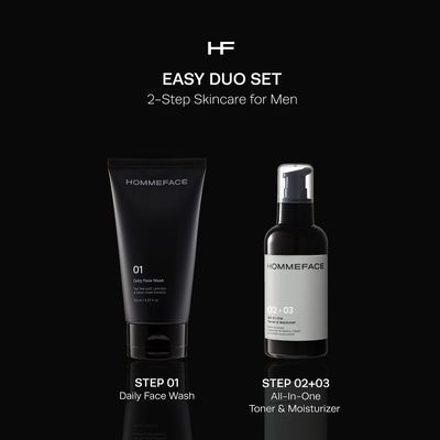 HOMMEFACE Mens Easy Duo Skin Care Set, 2-Step Daily Routine Kit with Facial Cleanser and 2-in-1 Face Toner & Moisturizer for Men, For Oily & Acne-Prone Skin, 9.29 fl.oz.