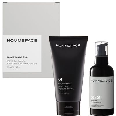 HOMMEFACE Mens Easy Duo Skin Care Set, 2-Step Daily Routine Kit with Facial Cleanser and 2-in-1 Face Toner &amp; Moisturizer for Men, For Oily &amp; Acne-Prone Skin, 9.29 fl.oz.