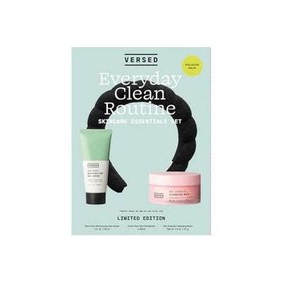 Versed Everyday Clean Routine Travel Essentials 3-Piece Skincare Set - Dew Point Gel Cream (2 fl oz), Good Hair Day Black Headband &amp; Day Dissolve Cleansing Balm (2.3 oz) - Non-Toxic + Vegan