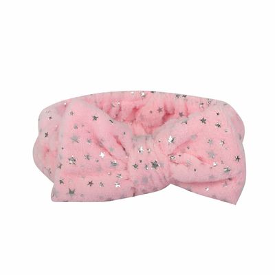SZHYHTIKI Women's Face Wash Headband and Wristband Set,Glitter Star Headband Makeup Skin Care Headbands for Girls (pink)