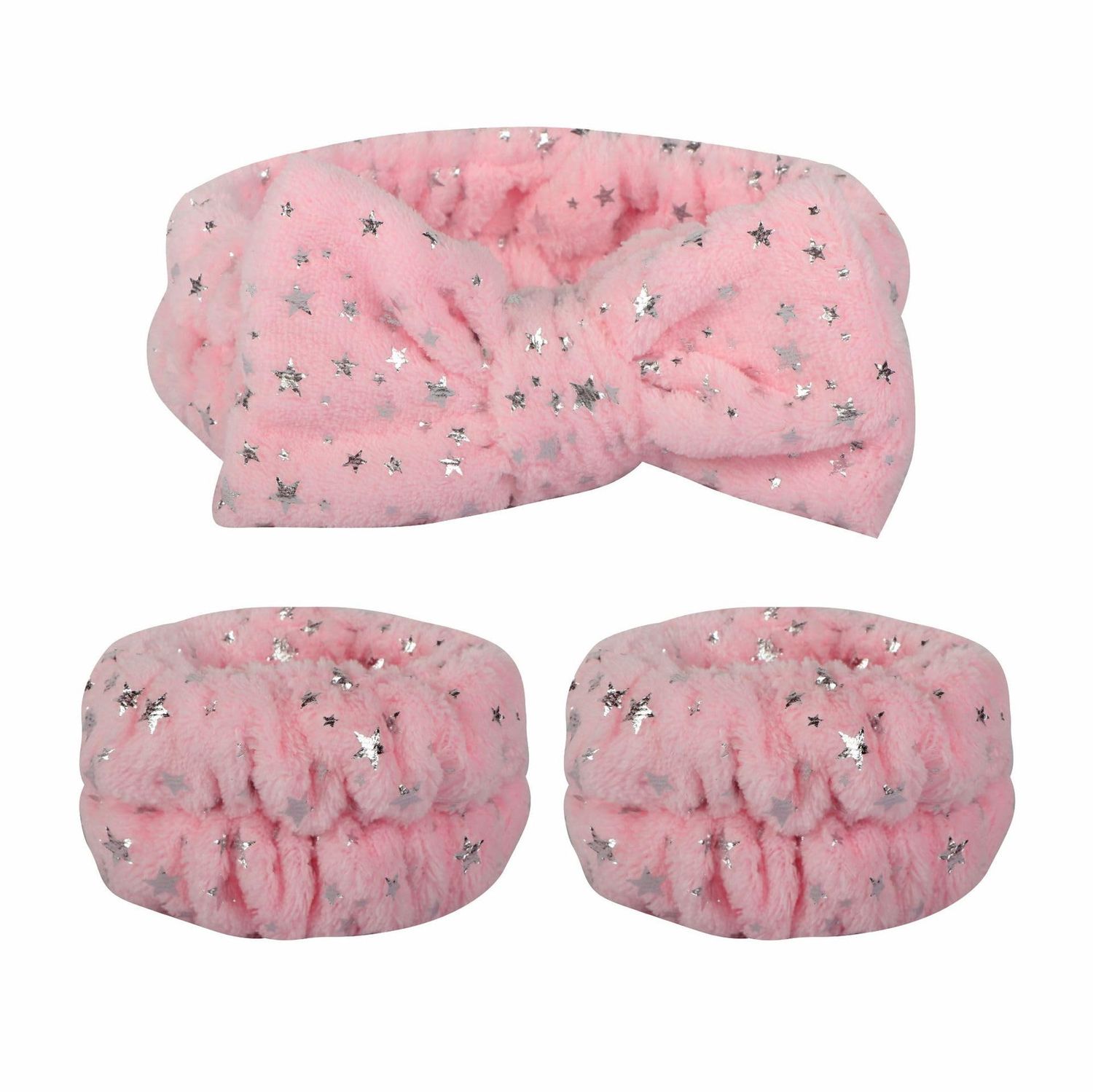 SZHYHTIKI Women&#39;s Face Wash Headband and Wristband Set,Glitter Star Headband Makeup Skin Care Headbands for Girls (pink)