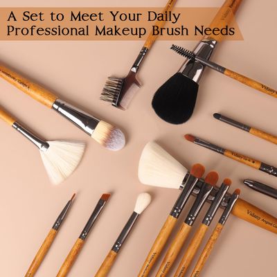 Makeup Brush Set: 15pcs Walnut Wooden Makeup Brushes With Leather Button Bag, Professional Makeup Brushes For Foundation Concealer Kabuki Blush Eyeliner Shadow Brow, Makeup Brush Sets &amp; Kits
