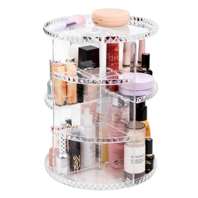 Lonian 360 Rotating Makeup Organizer, Adjustable Acrylic Cosmetic Storage, Cosmetic Organisers and Spinning Makeup Stand for Beauty Skincare