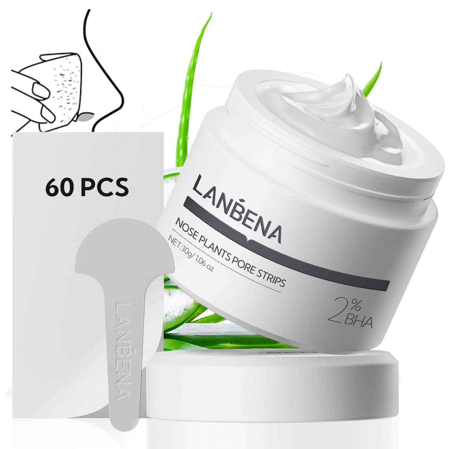 LANBENA 2.0 Blackhead Nose Plants Pore Strips(1.03 Oz), 60pcs Nose Strips for Blackhead Mask, Deep Cleansing Peel off Mask, Black Head Remover Mask