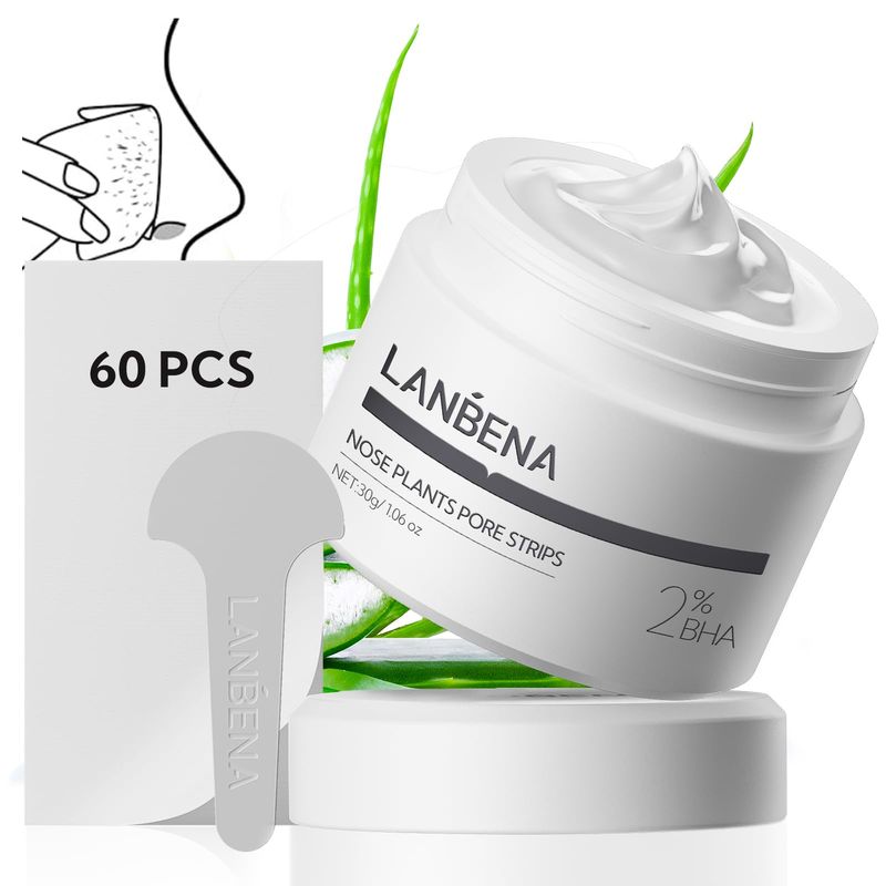 LANBENA 2.0 Blackhead Nose Plants Pore Strips(1.03 Oz), 60pcs Nose Strips for Blackhead Mask, Deep Cleansing Peel off Mask, Black Head Remover Mask