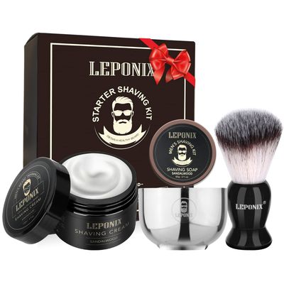 Shaving Kit for Men, Include Shaving Soap for Men, Shaving Brush, Shaving Cream, Shaving Bowl Mens Shaving Kit Aftershave Gift Set for Men Him Husband Boyfriend Stocking Stuffers