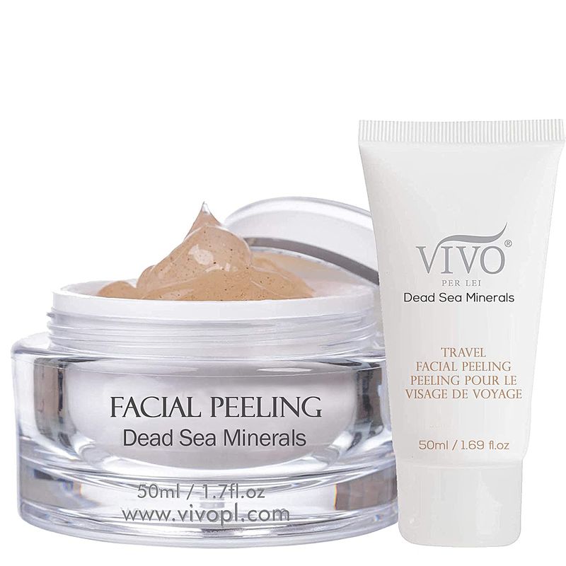 Vivo Per Lei Facial Peeling Gel - Contains Dead Sea Minerals and Nut Shell Powder - Gentle Face Exfoliator Scrub and Blackhead Remover - Peel Your Skin to a Fresher You - 3.4 Fl. Oz.
