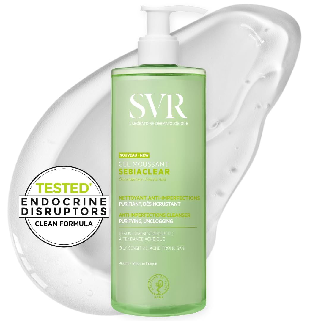 SVR Sebiaclear Face &amp; Body Cleanser With Salicylic Acid For Sensitive Oily To Combination Skin. Soap Free Wash That Eliminates Impurities &amp; Excess Sebum Without Drying The Skin, 13.5 Fl.oz