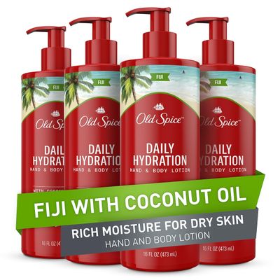 Old Spice Daily Hydration Hand &amp; Body Lotion for Men, Fiji with Coconut Oil, 16 oz, Pack of 4