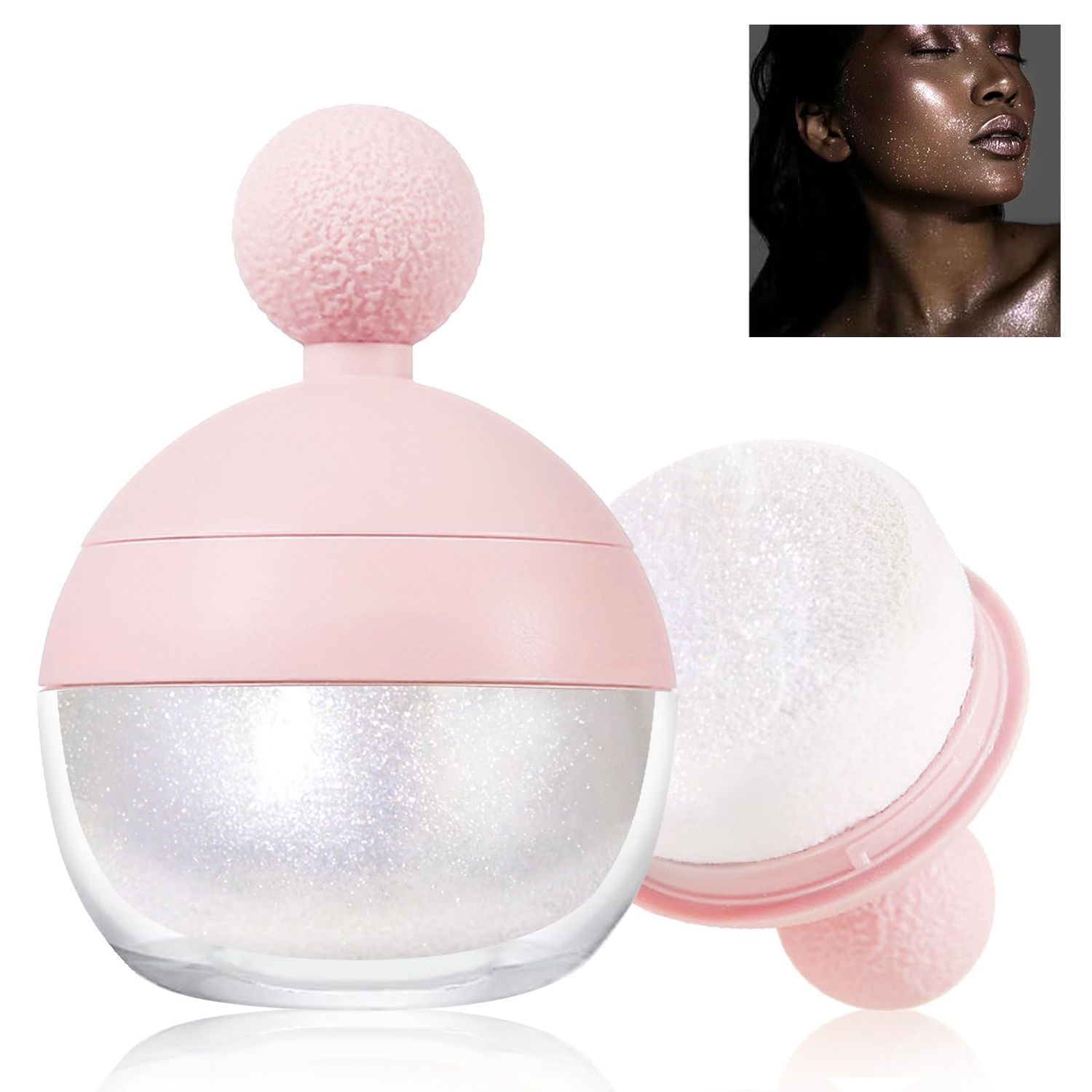 HOSAILY Highlighter Makeup Powder, Body Shimmer Sparkle Face Highlighter Powder ball, High Gloss Shiny Illuminator Cosmetic for Christmas Party Rave, Multi-Use Diamond Glitter Makeup Gift for Women01#